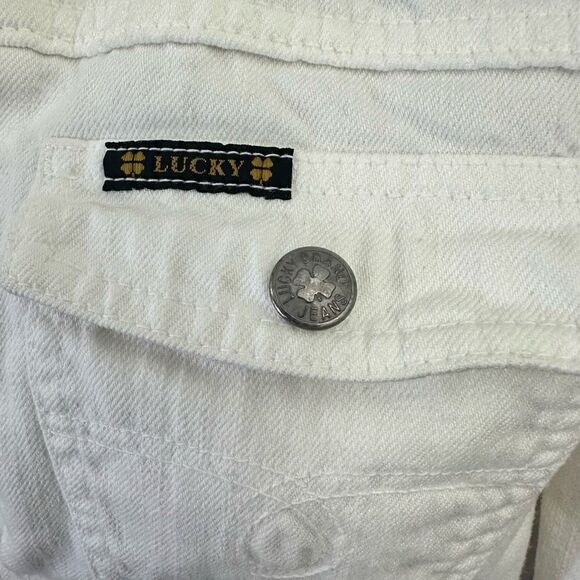LUCKY BRAND Women’s Button Down‎ White Denim Jacket Cropped size Medium - Picture 8 of 8